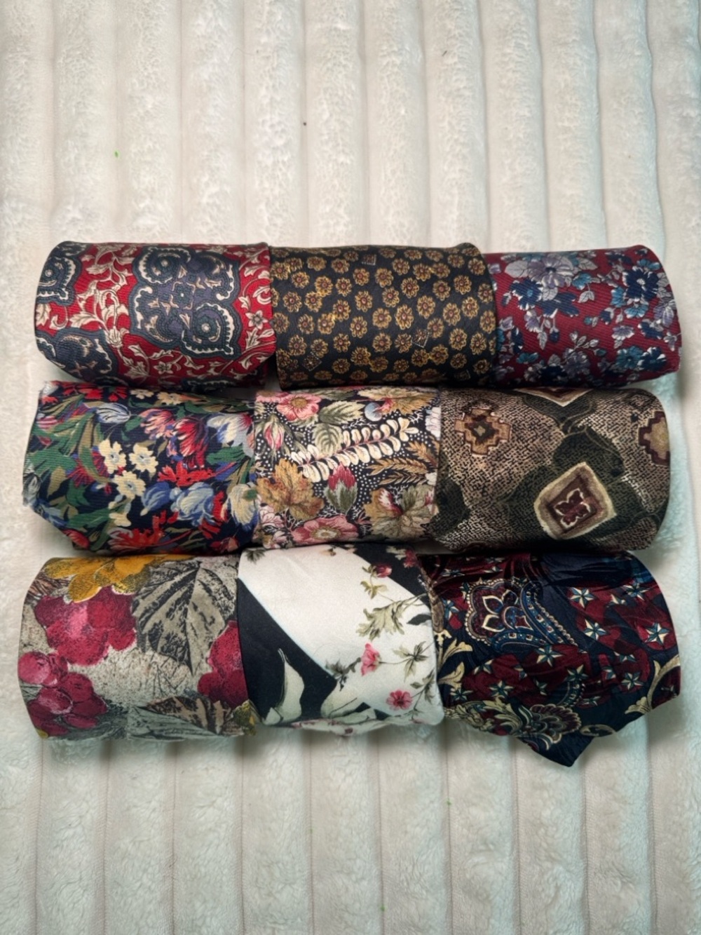 Men’s Vintage Tie Lot (9) Multicolor Floral Retro Bundle